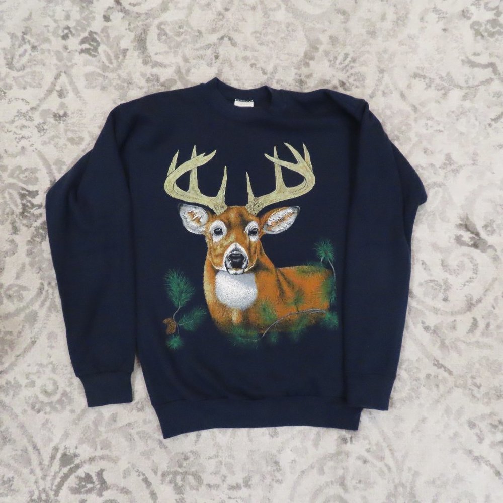 Men's Black Sweatshirt with Deer Graphic - Picture 2 of 7